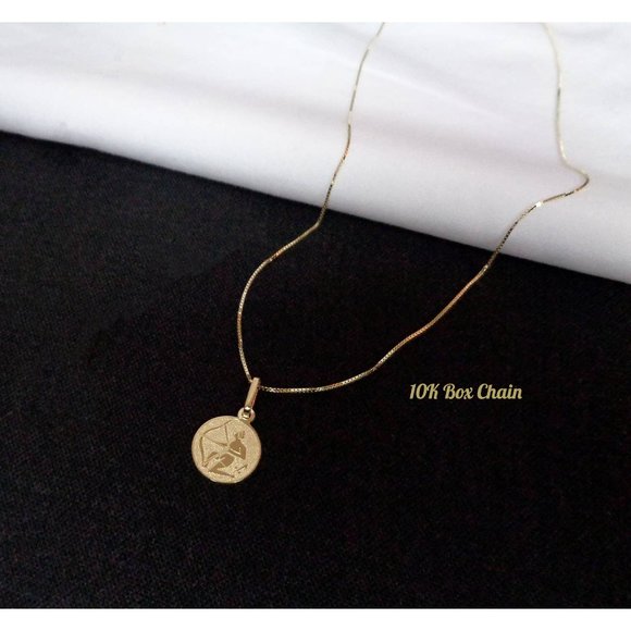 Solid 10k Gold Zodiac Sign Coin Charm Necklace, Astrology Horoscope Pendant - Picture 2 of 7